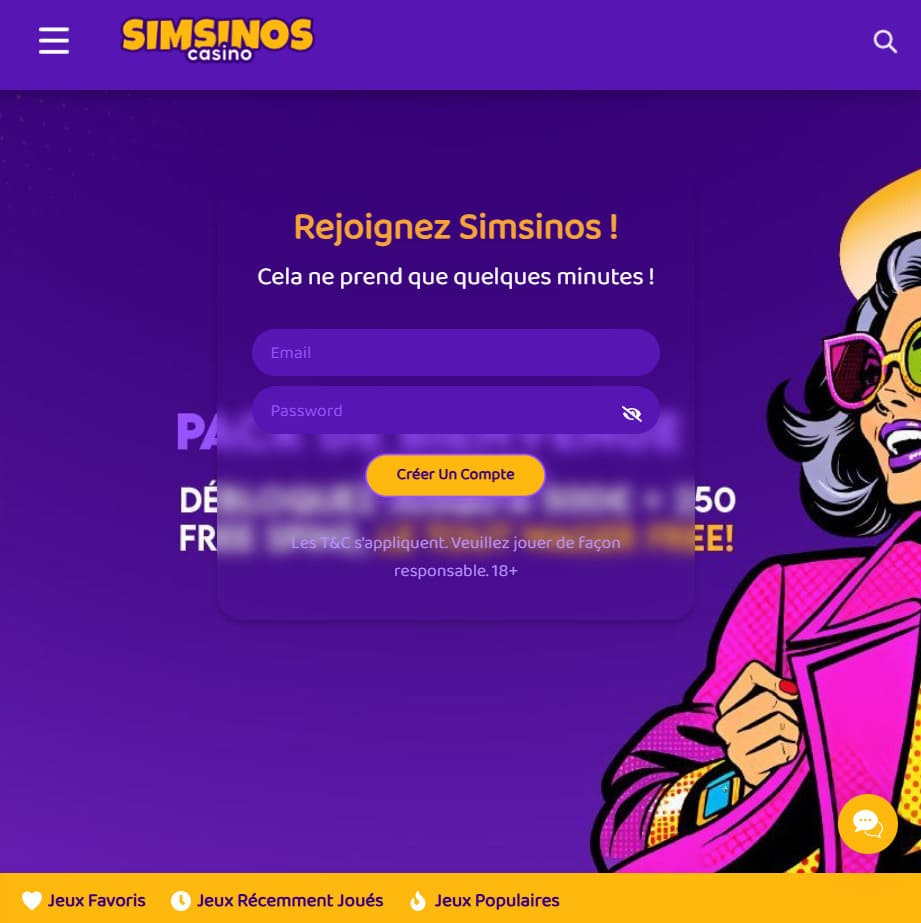 Application mobile Simsinos Casino